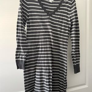Old Navy Charcoal and White Striped Long Sleeve Dress